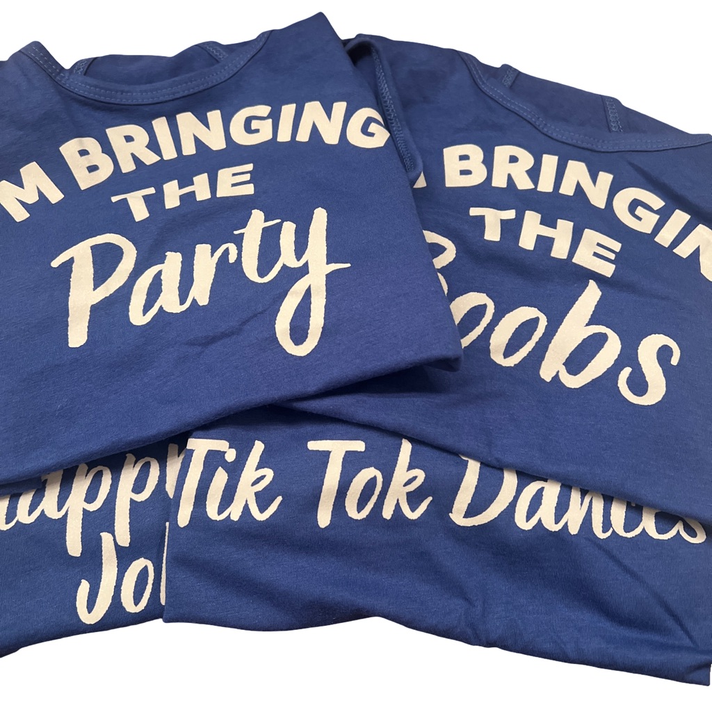 Set Of 7 “I’m Bringing The -“ Royal Blue Graphic Tank Tops With White Text